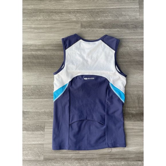 Sugoi Womens Cycling Jersey Size M Stretch Zip White Blue Sleeveless - Picture 2 of 7